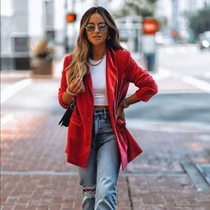 POCKETED VELVET BLAZER - FUCHSIA
